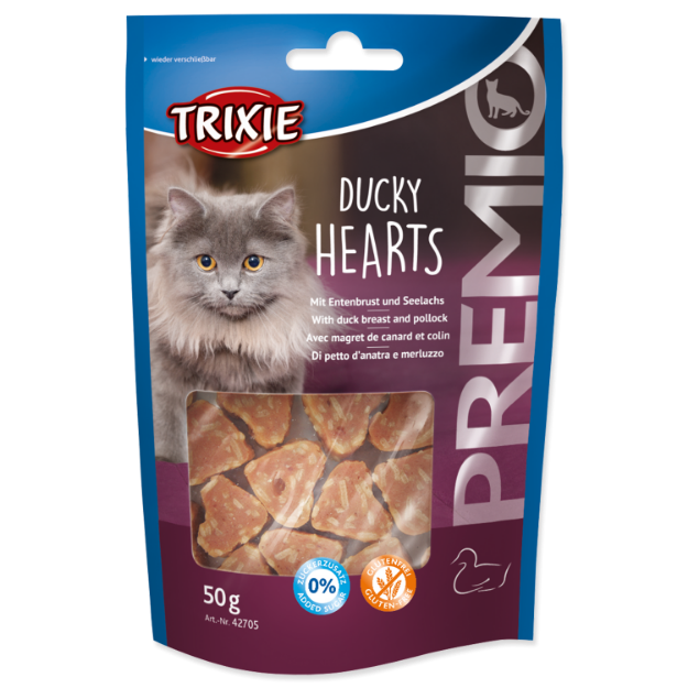 Srdiícka TRIXIE Cat Premio s kachními prsícky a treskou 50g