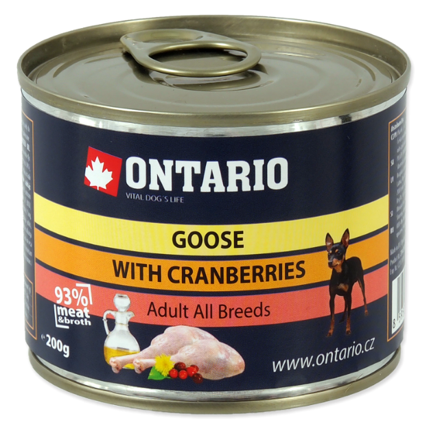 Konzerva ONTARIO Dog Mini Goose, Cranberries, Dandelion and Linseed Oil 200g