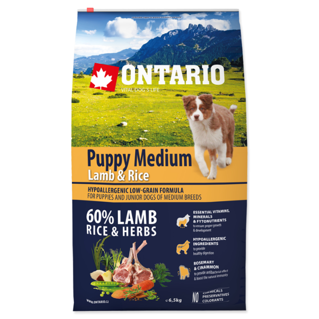 ONTARIO Puppy Medium Lamb & Rice 6,5kg