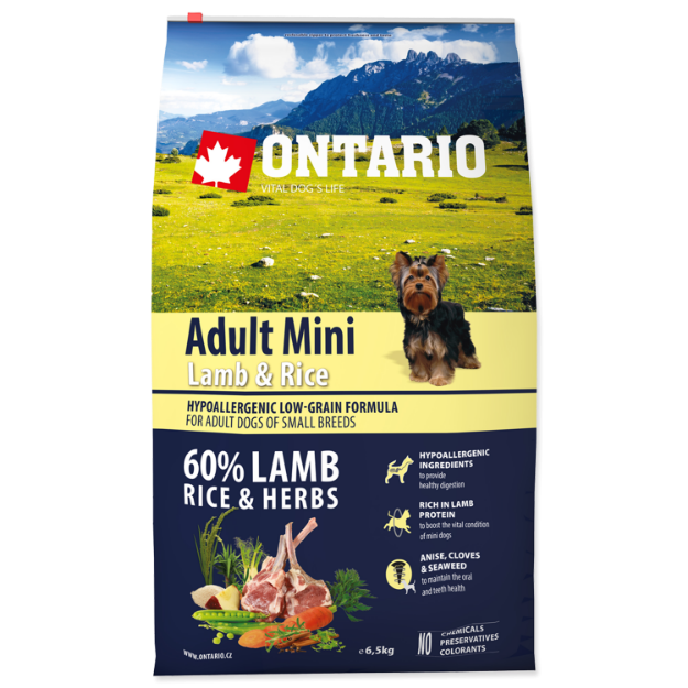 ONTARIO Dog Adult Mini Lamb & Rice 6,5kg