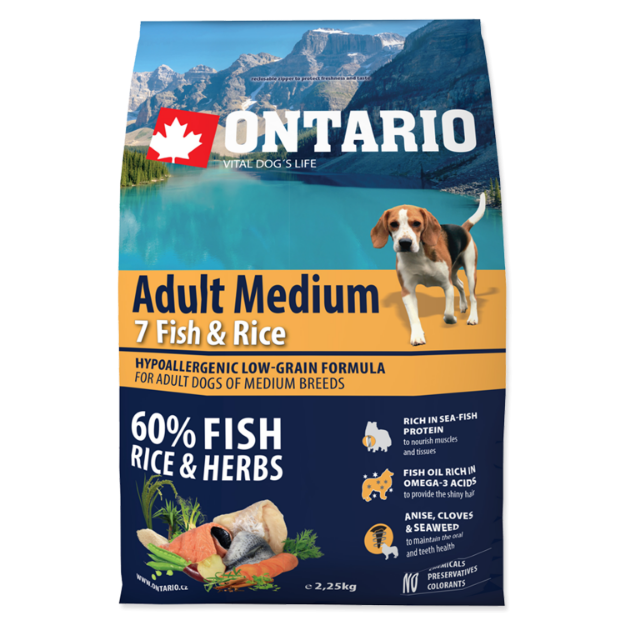 ONTARIO Dog Adult Medium Fish & Rice 2,25kg