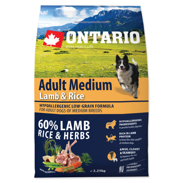 ONTARIO Dog Adult Medium Lamb & Rice 2,25kg