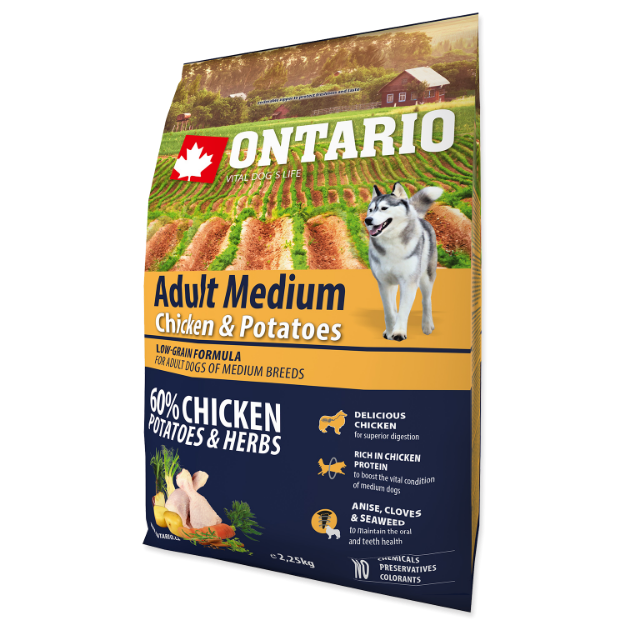 ONTARIO Dog Adult Medium Chicken & Potatoes & Herbs 2,25kg