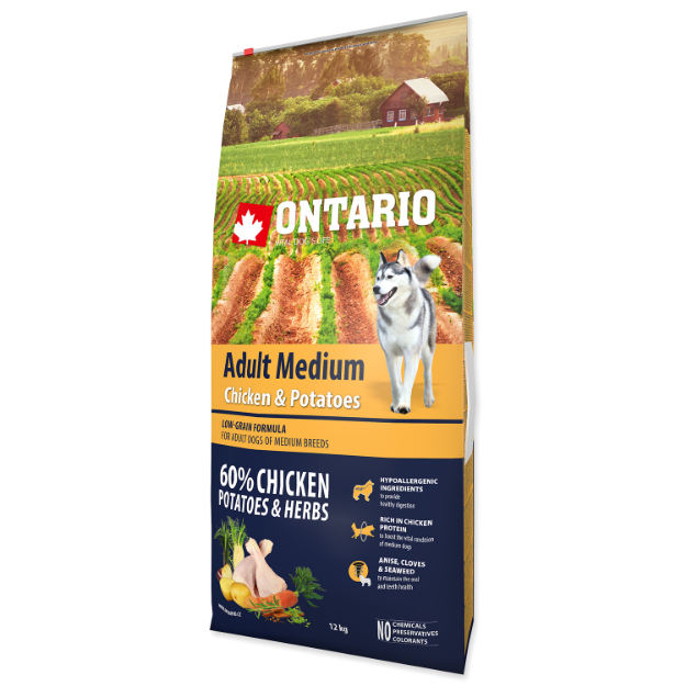 ONTARIO Dog Adult Medium Chicken & Potatoes & Herbs 12kg