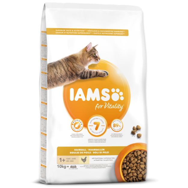 IAMS for Vitality Adult Cat Food Hairball Reduction with Fresh Chicken 10kg