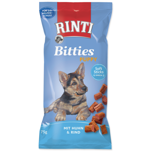 Pochoutka RINTI Extra Bitties Puppy kure + hovezí 75g