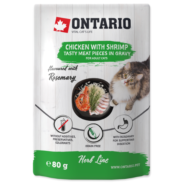 Obrázek Kapsička ONTARIO Cat Herb - Chicken with Shrimps, Rice and Rosemary 80g