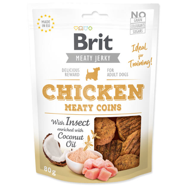 Obrázek Snack BRIT Jerky Chicken with Insect Meaty Coins 80g 